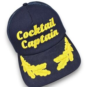 West Marine Cocktail Captain Trucker Hat Mens OSFM Navy Blue Mesh Snapback Cap